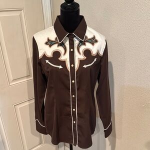 Brown and White Western Button Down Shirt